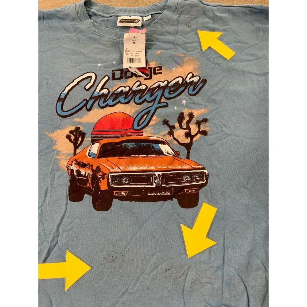 Vintage‎ Dodge Charger Cropped Sweater Women 3X Blue Graphic Frayed NEW Defect